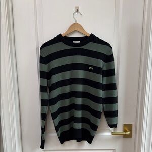 Lacoste Black and Green Crewneck Sweater with Stripes